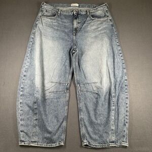 Gap High Rise Horseshoe Jeans Womens 35 Light Wash Blue Relaxed Wide Leg Denim